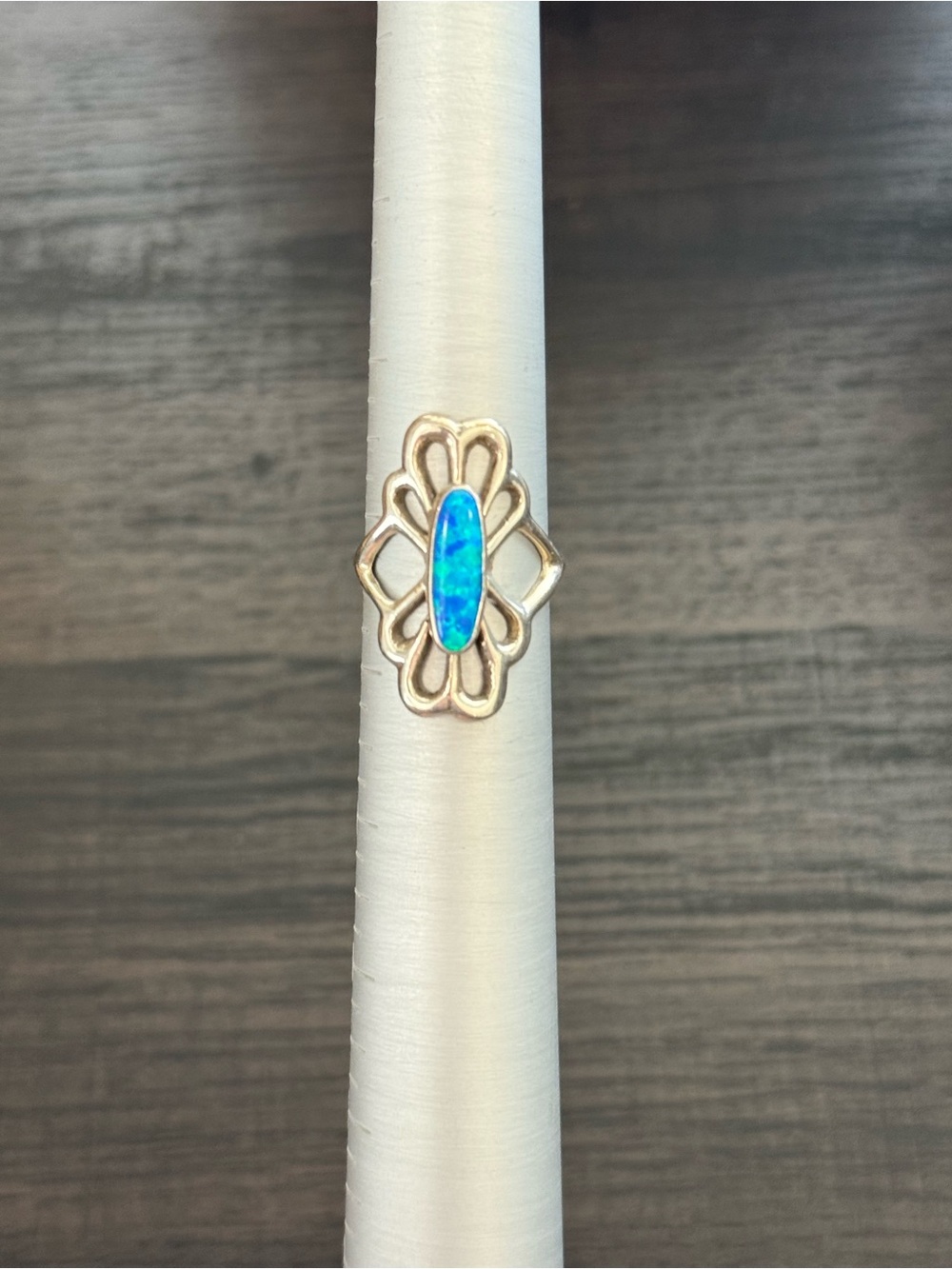 Opal and Sterling silver flower ring